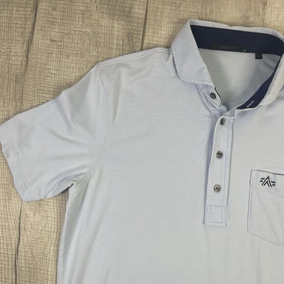 Greyson Polo Shirt Mens Medium Powder Blue Golf Palmetto Performance READ N - Picture 3 of 11